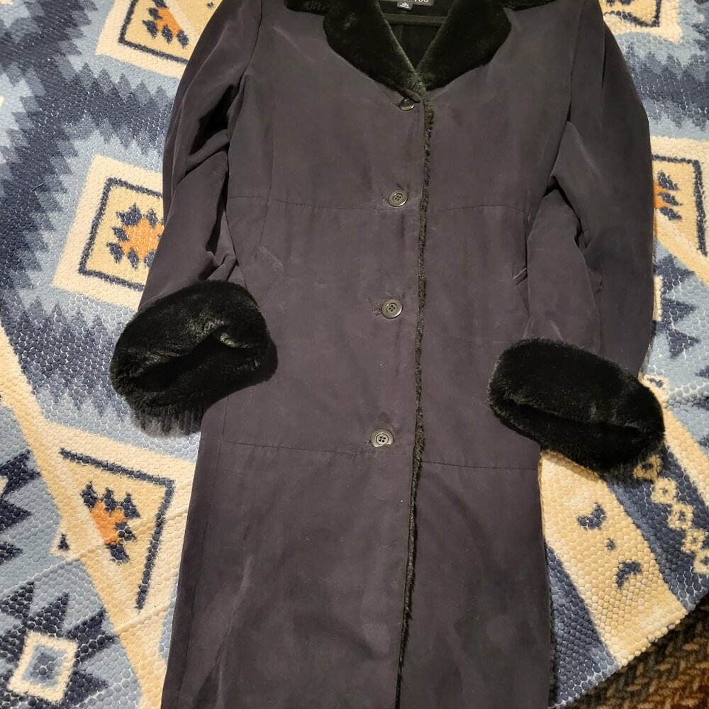 Black knee length coat London Fog All Weather Suede  size large